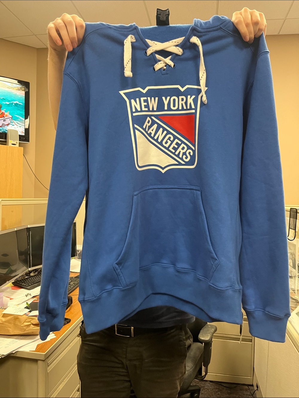 Rangers Blue Lace-Up Hoodie Sweatshirt XL